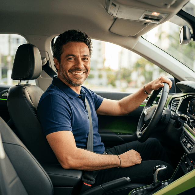 Motorista parceiro sorridente no volante